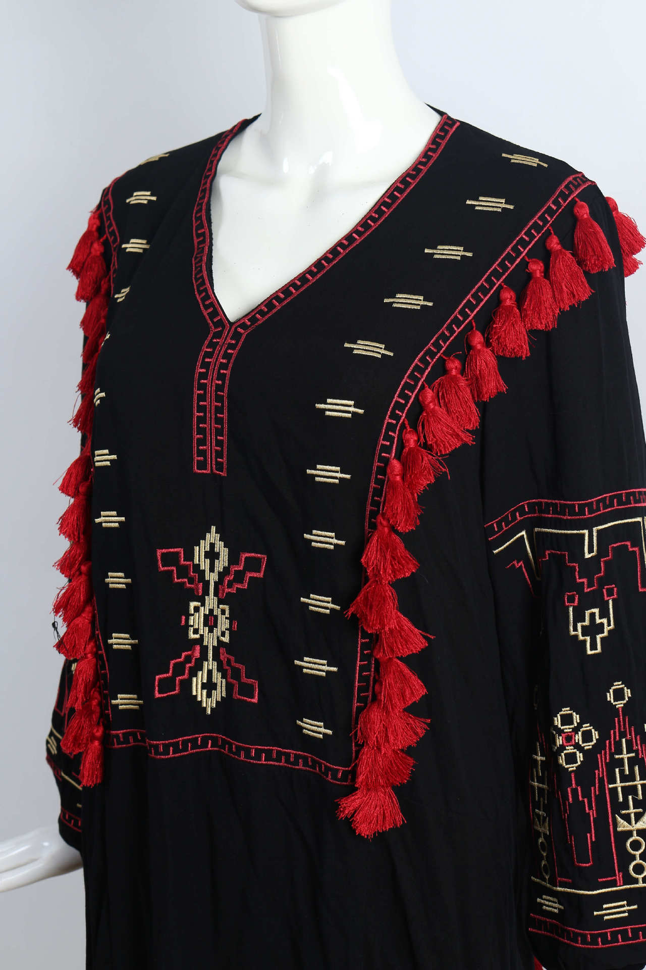 Dam Blus Rippade Sidor Bohemisk Linne och Bomull-4