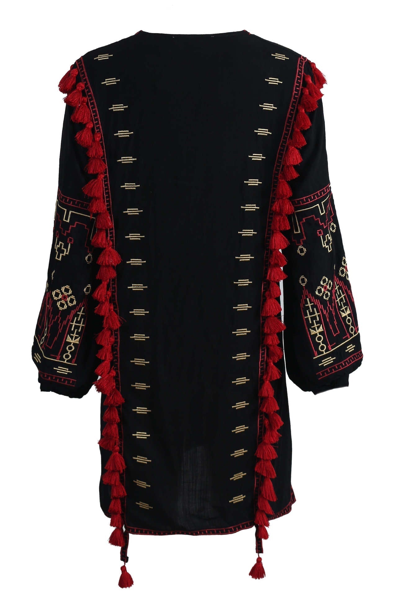 Dam Blus Rippade Sidor Bohemisk Linne och Bomull-3