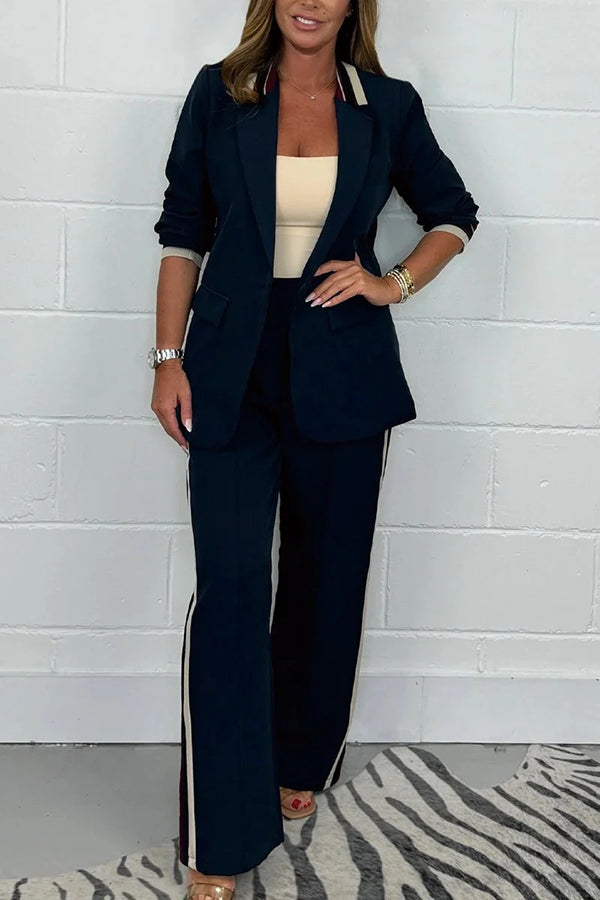 Variant image for Damer Blazer Set Modern Stil Mjukt Blandningstyg med Randiga Byxor-14