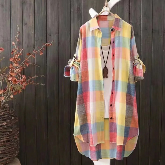 Dam Blusklänning Vändningsdesign Blockmönster Polyester-1
