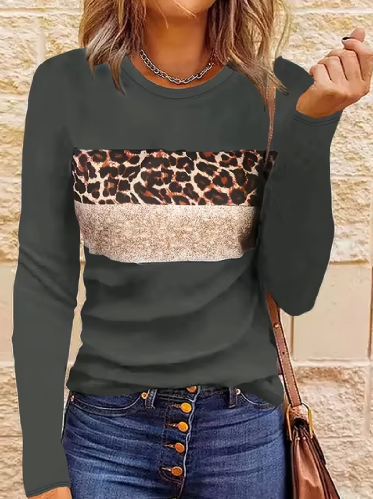 Variant image for Dam Långärmad T Shirt Med Leopardmönster Mjuk Bomull-26