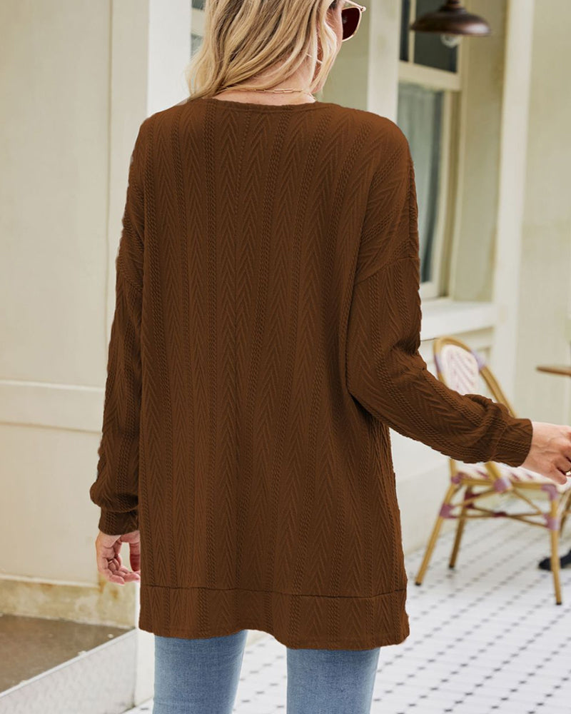 Lång Kofta Dam Monokrom Ribbad 100% Bomull-6