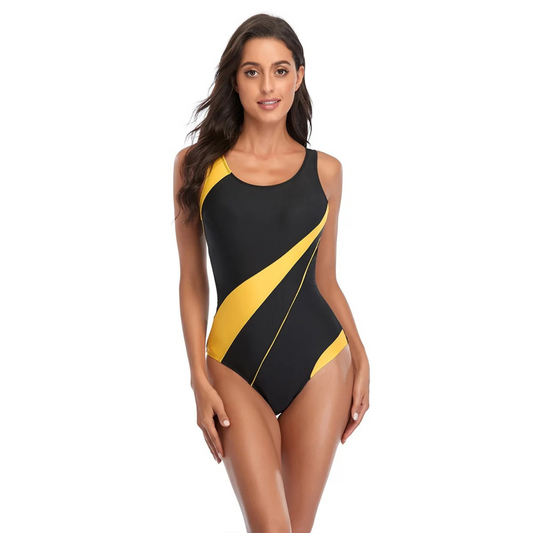 Svart Monokini Baddräkt Dam med Djupt V-Ringad Halsringning och Snäva Midja – Shaping Badkläder i Polyester 1