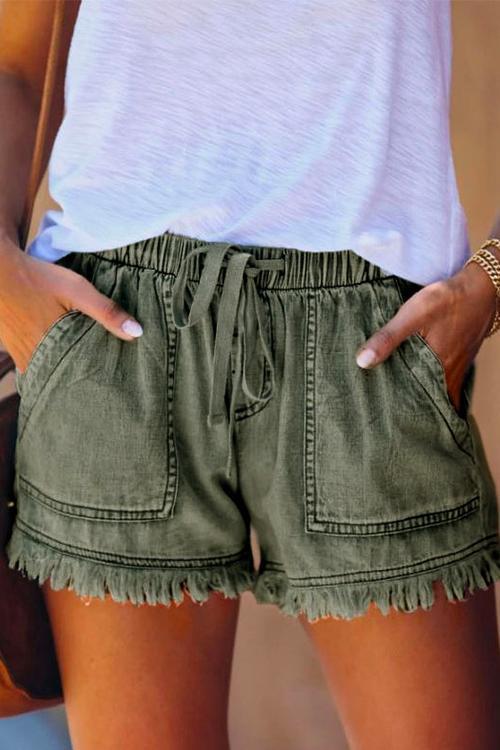 Dam Hög Midja Hemsäckshorts Mjuk Bomullsmix-3