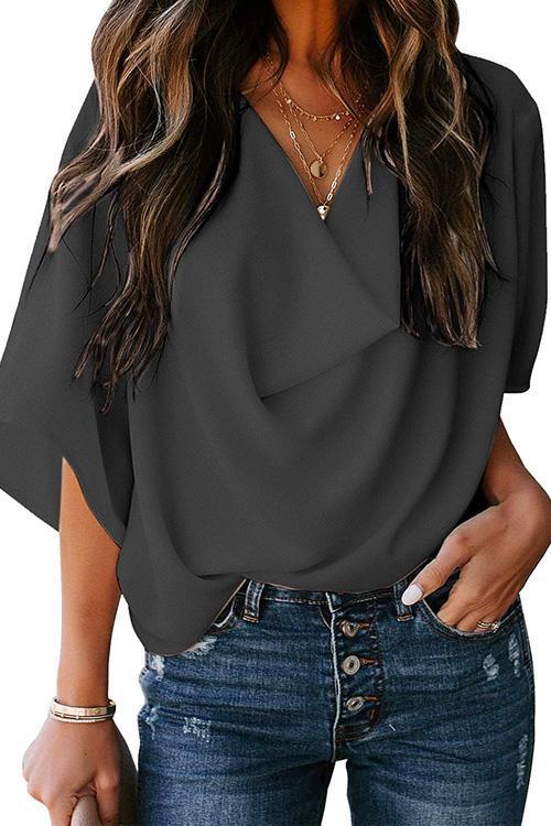 Variant image for Dam Blus Draperad Chiffon Korta Ärmar-25