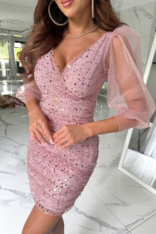 Variant image for Kvinnors Bodycon Miniklänning V-Hals Paljetter Bomull Polyester-5