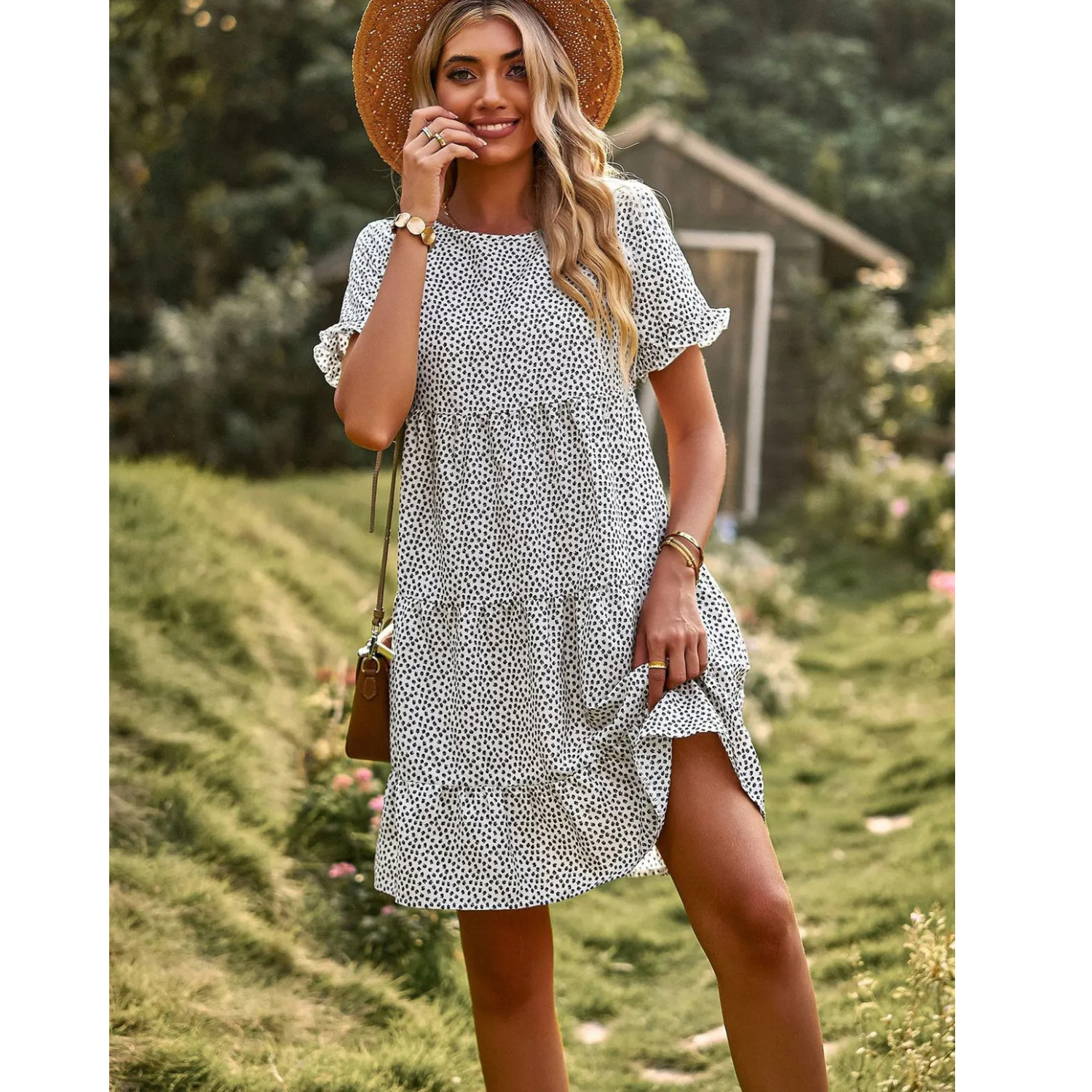 Variant image for Dam Sommarklänning Blommönster Loose Fit Lätt Tyg med Väskor-13