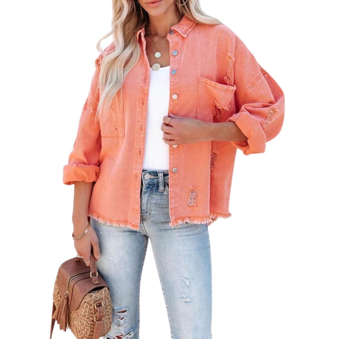Variant image for Dam Överdimensionerad Denimjacka Sliten Look-6