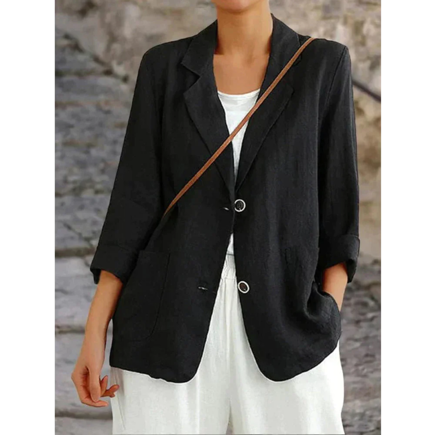 Dam Blazer Klassisk Linne Elegant Passform-2