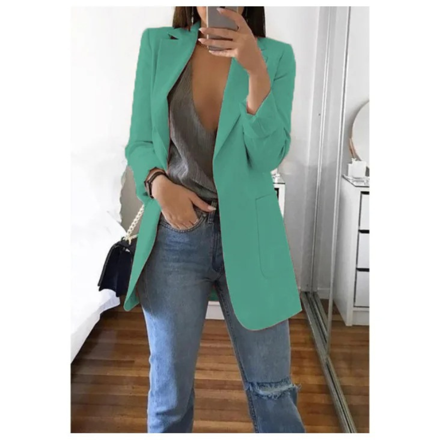 Variant image for Kvinnors Lång Blazer Elegant Andningsbart Tyg-61