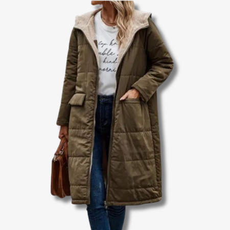 Lång Vinterjacka Dam Vändbar Fleece Quilted – Elegant och Varm för Kalla Dagar 8