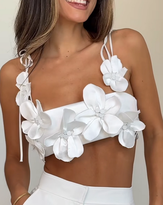 Dam Blommig Topp Elegant Lätt Material-1