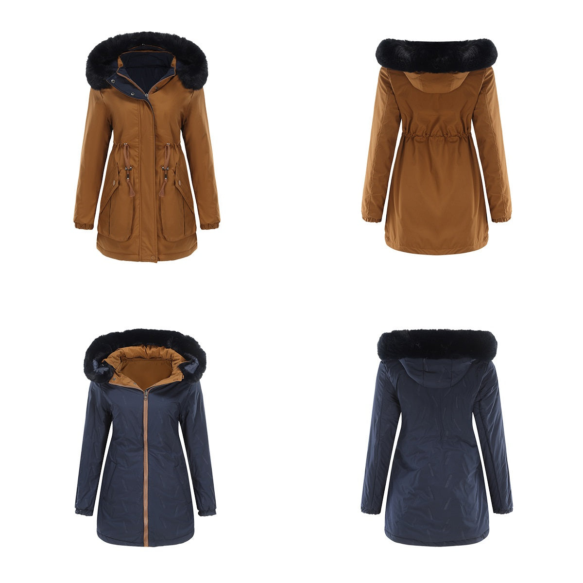 Dam Vändbar Parka Polyester Chic Medellängd 65 cm-6
