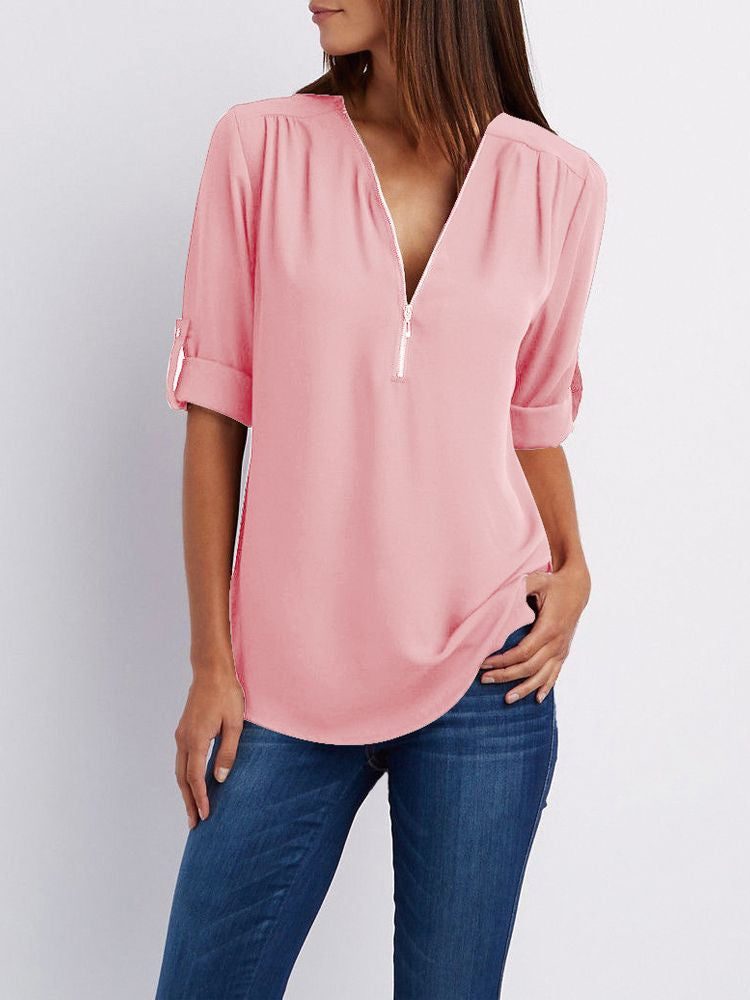 Dam Långärmad Blus Loose Fit Mjuk Tyg 8