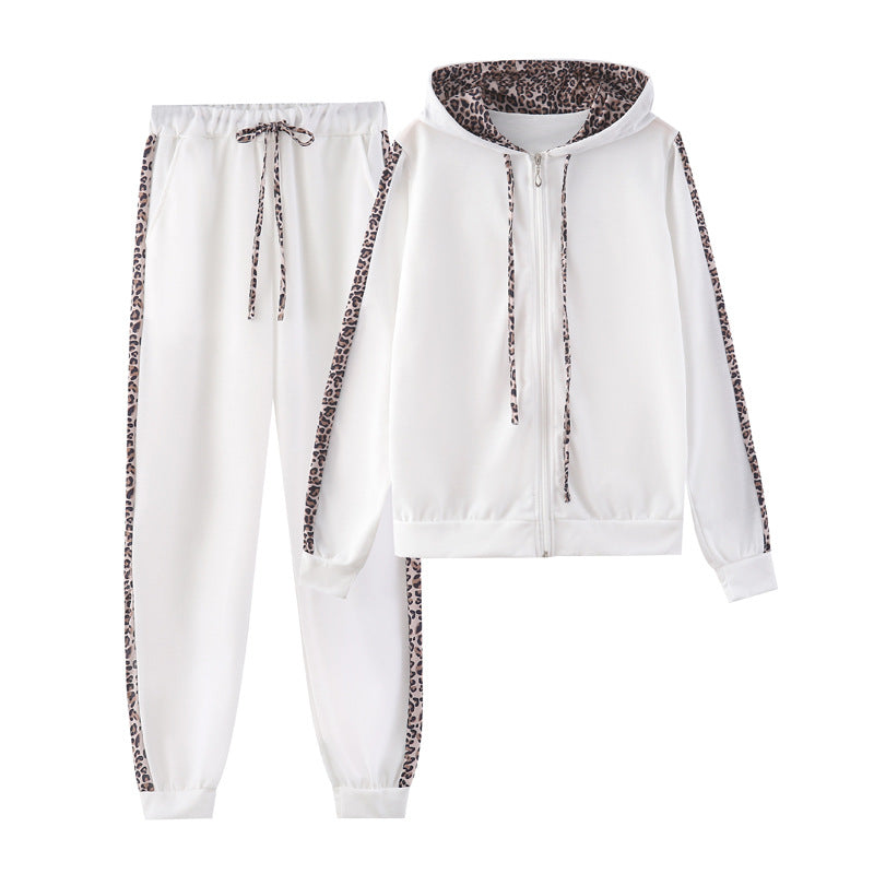 Dam Casual Set Leopardmönster Långa Byxor Bomull-6