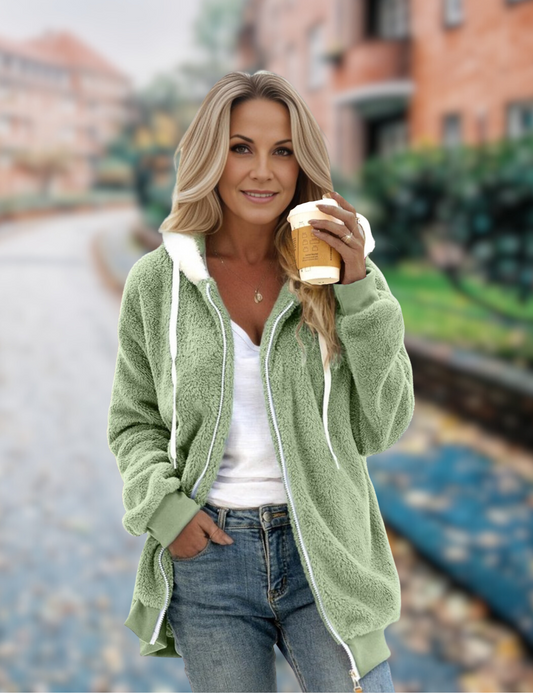Dam Fleecejacka Med Huva Mjuk Fleece Material Komfortabel Design-1