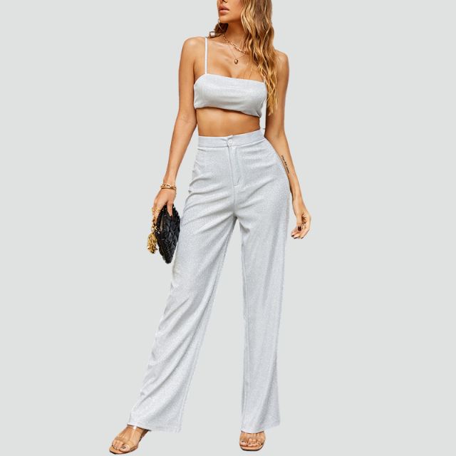 Variant image for Damkläder Högmidjade Byxor och Glittrande Skördetopp i Mjukt Material-6