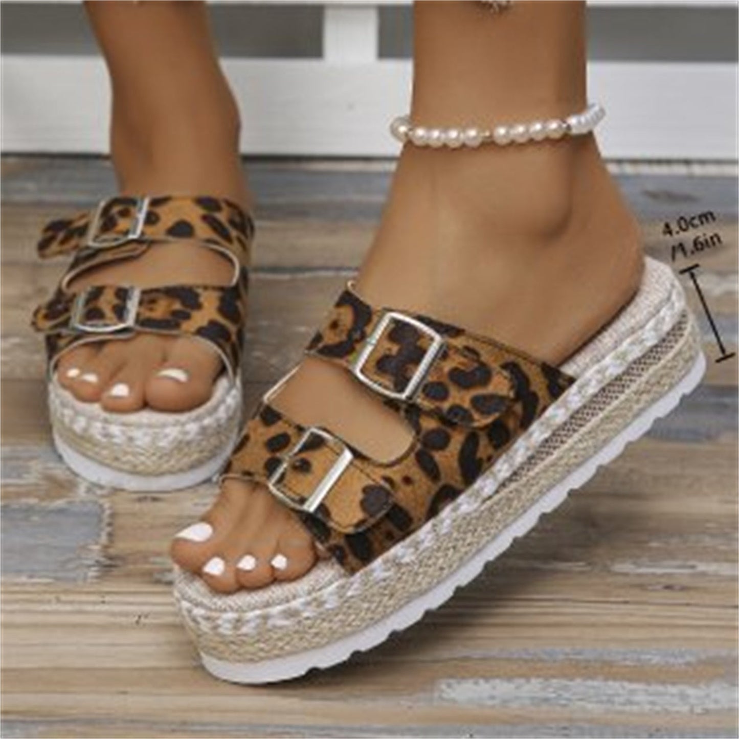 Dam Sandaler Dubbla Spännen PU Fiskmunn Design-4