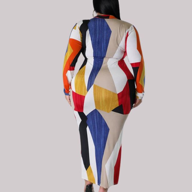 Långklänning Dam V-ringning Långärmad Stretchigt Tyg Abstrakt Mönster-5