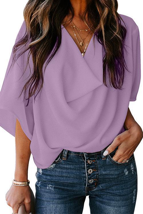 Variant image for Dam Blus Draperad Chiffon Korta Ärmar-29