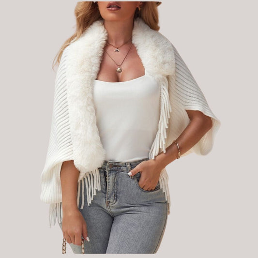 Dam Poncho Cardigan med Krage i Mjuk Akrylblandning-1