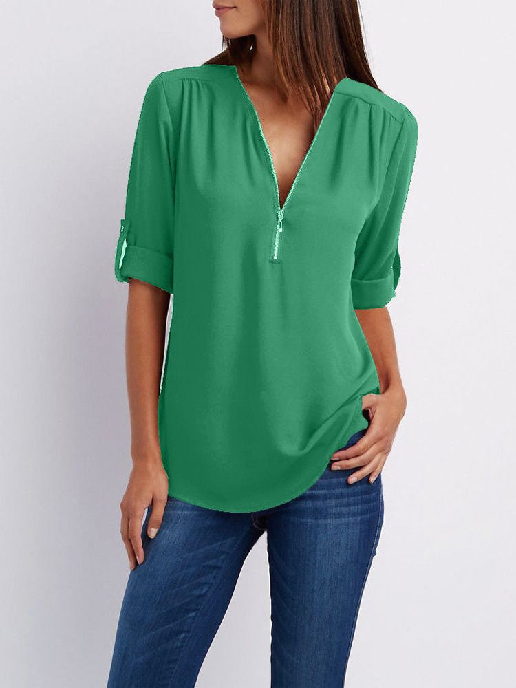 Dam Långärmad Blus Loose Fit Mjuk Tyg 13