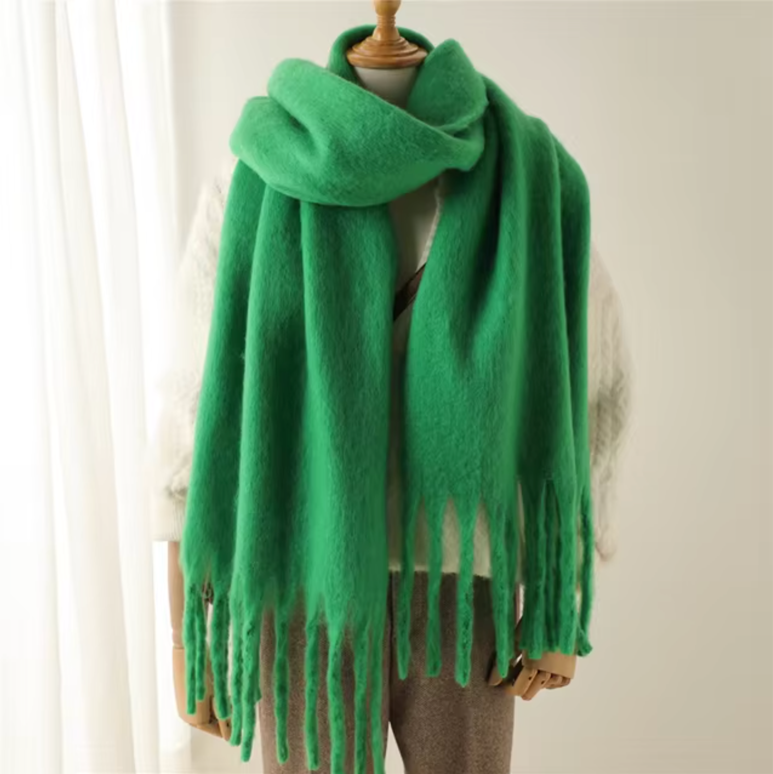 Vinterhalsduk för Kvinnor i Kashmirliknande Material med Långa Fransar – Elegant och Mångsidig Pashmina-design 18