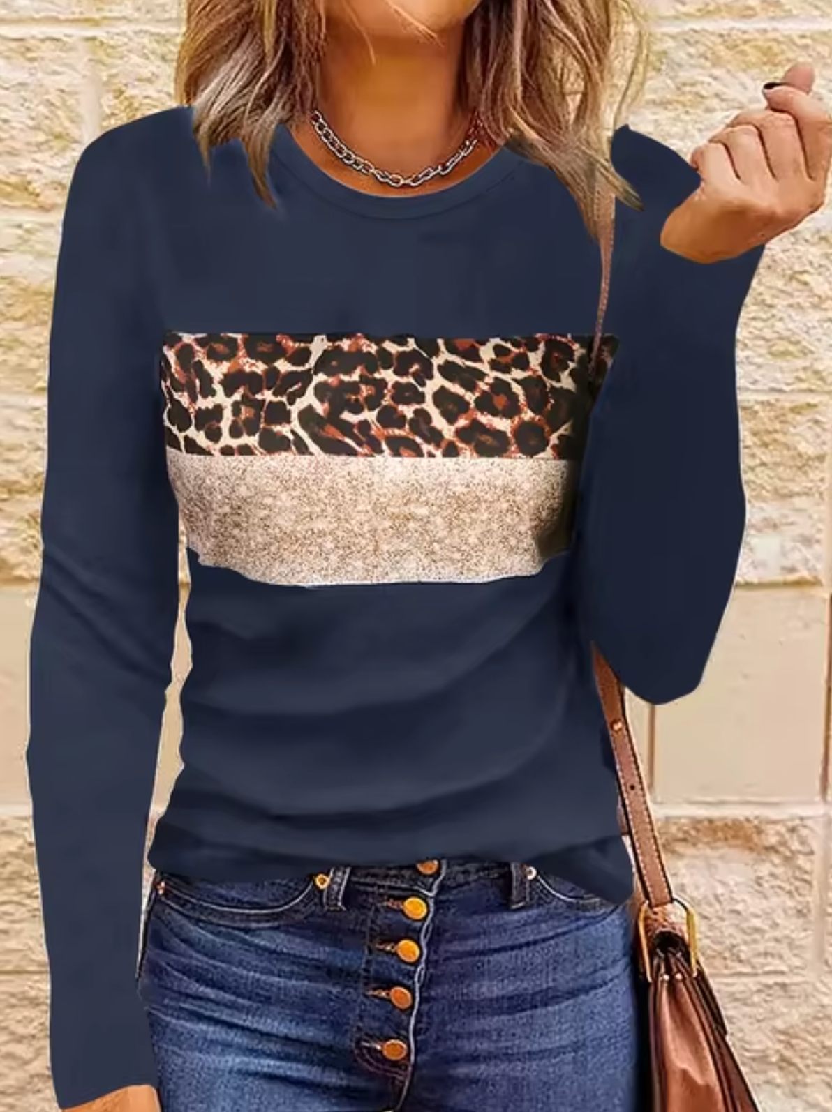 Variant image for Dam Långärmad T Shirt Med Leopardmönster Mjuk Bomull-11