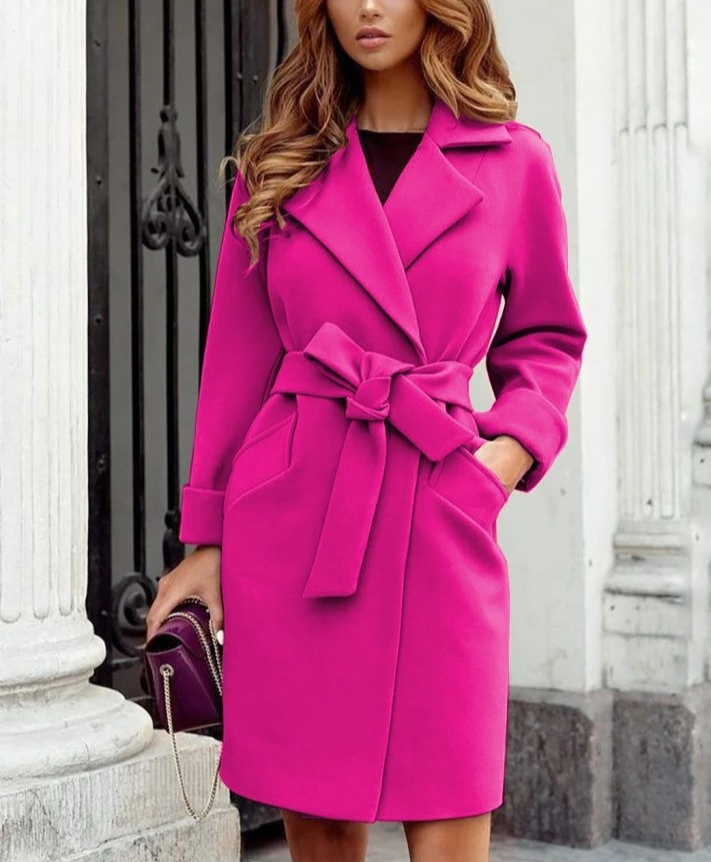 Variant image for Kvinnors Trenchcoat Med Bälte Vändbar Krage Polyester Knälängd-50