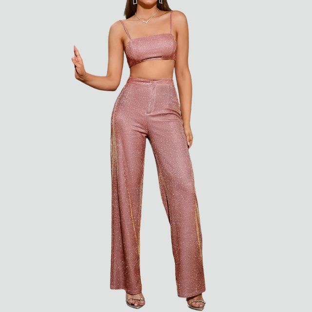 Variant image for Damkläder Högmidjade Byxor och Glittrande Skördetopp i Mjukt Material-11