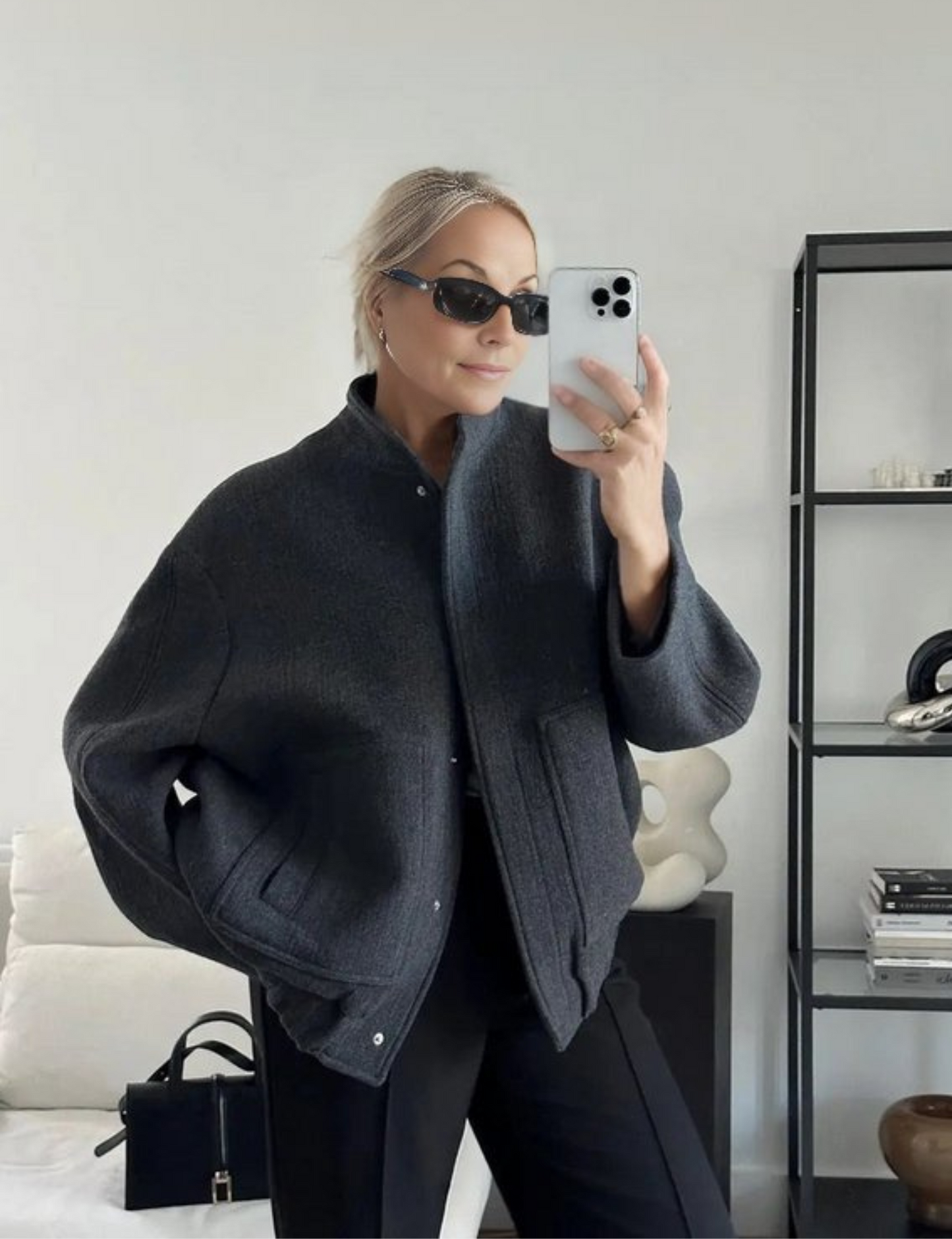 Kvinnors Överdimensionerad Jacka Ulllook Kort Snitt 7