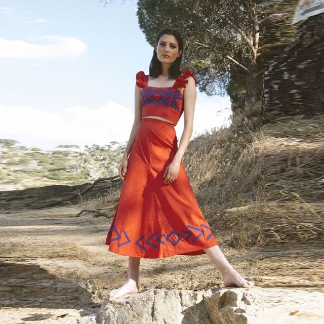 Dam Midikjol A-linje med Grafiskt Mönster 100% Polyester-6