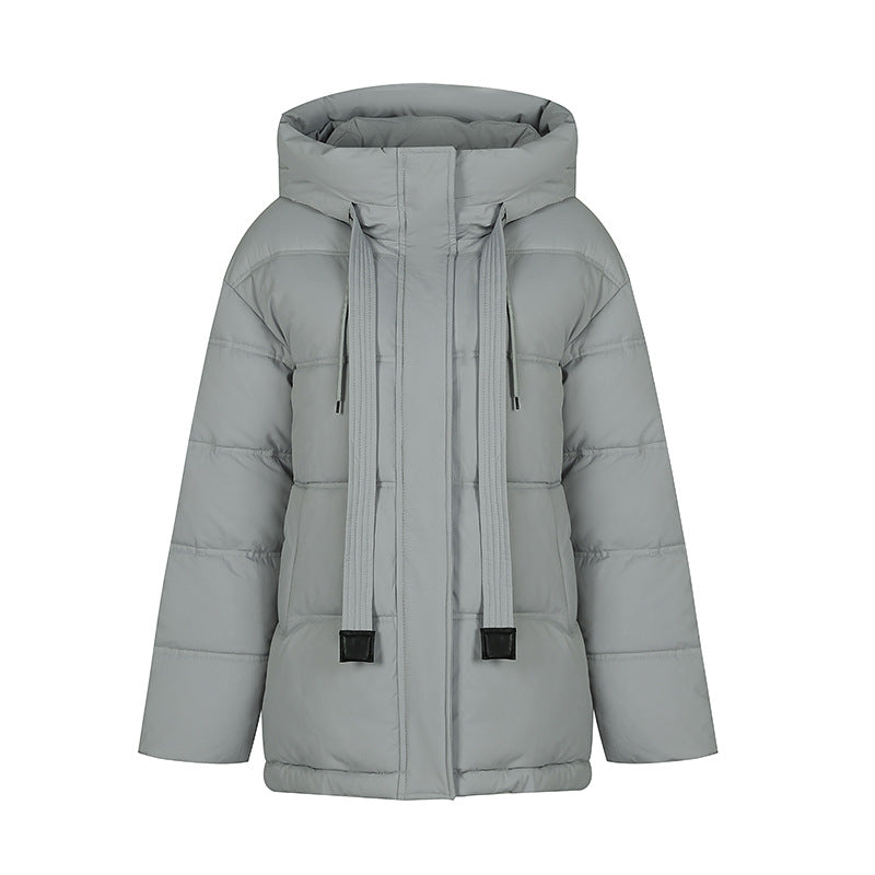 Damjacka Kort Bomull med Huva Avslappnad Passform-4