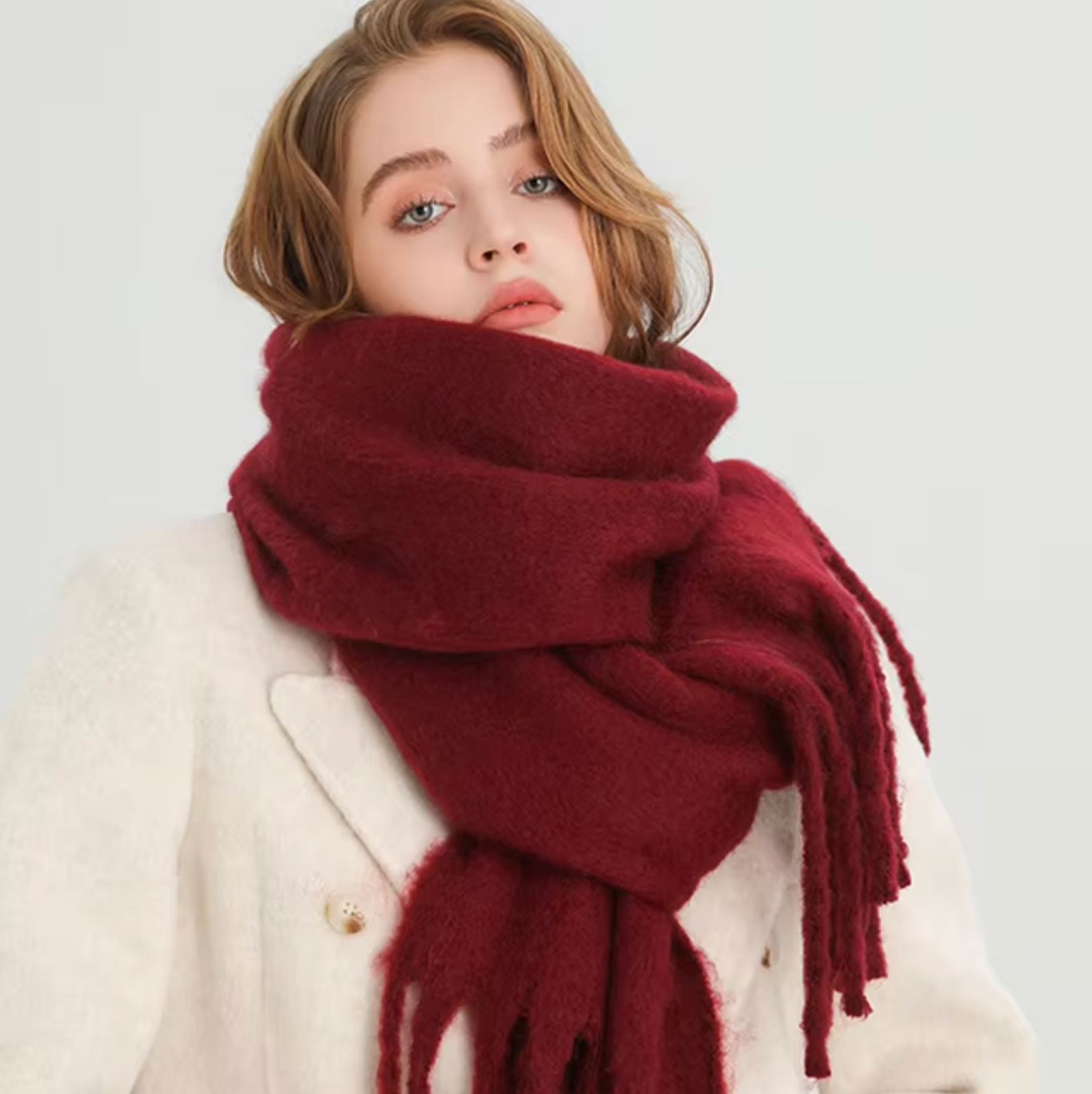 Vinterhalsduk för Kvinnor i Kashmirliknande Material med Långa Fransar – Elegant och Mångsidig Pashmina-design 19