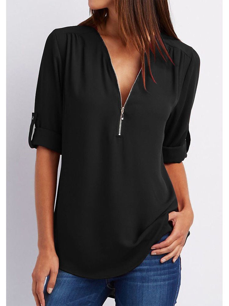 Dam Långärmad Blus Loose Fit Mjuk Tyg 4