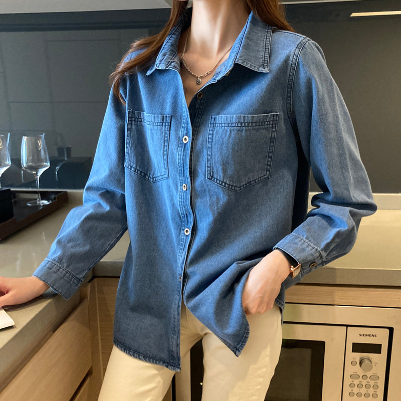 Damjacka Avslappnad Denim 70% Bomull-4