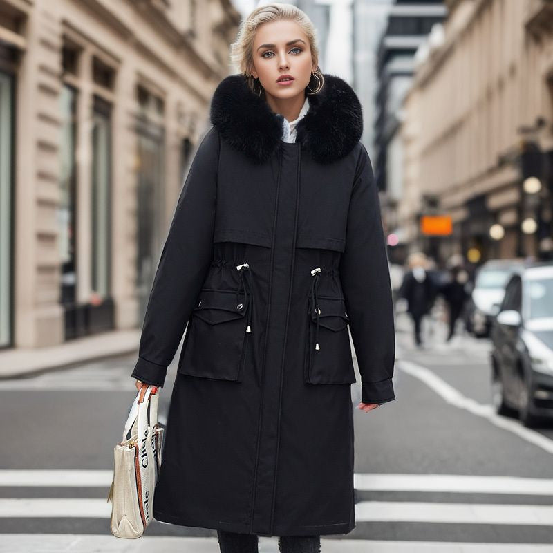 Vinterparkas Dam Avtagbar Inre Jacka i Bomull med Konstgjord Pälskrage-2