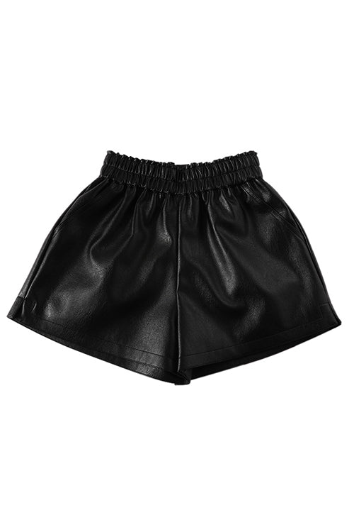 Dam Shorts Elastisk Midja Syntetiskt Läder Fickor-1