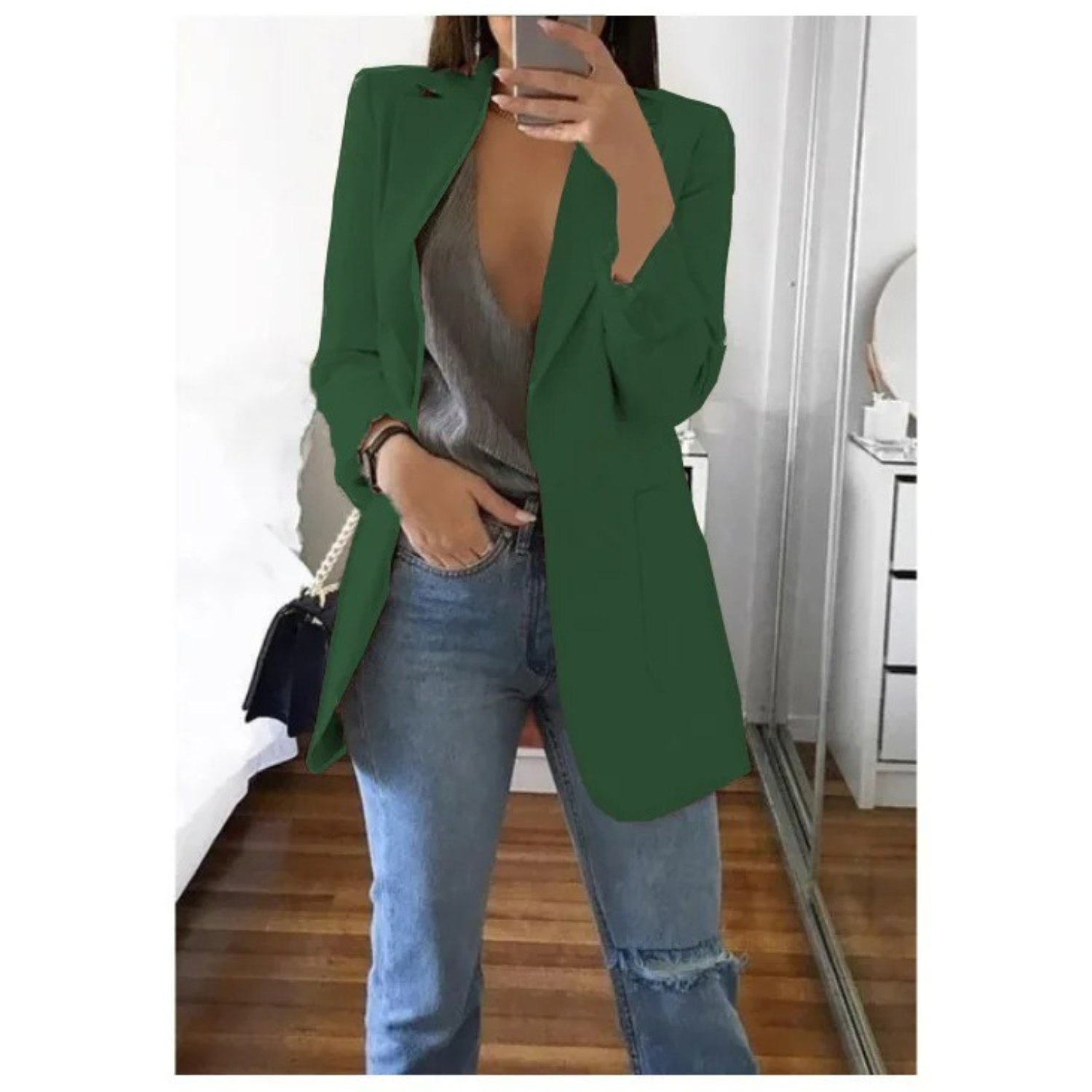 Variant image for Kvinnors Lång Blazer Elegant Andningsbart Tyg-73