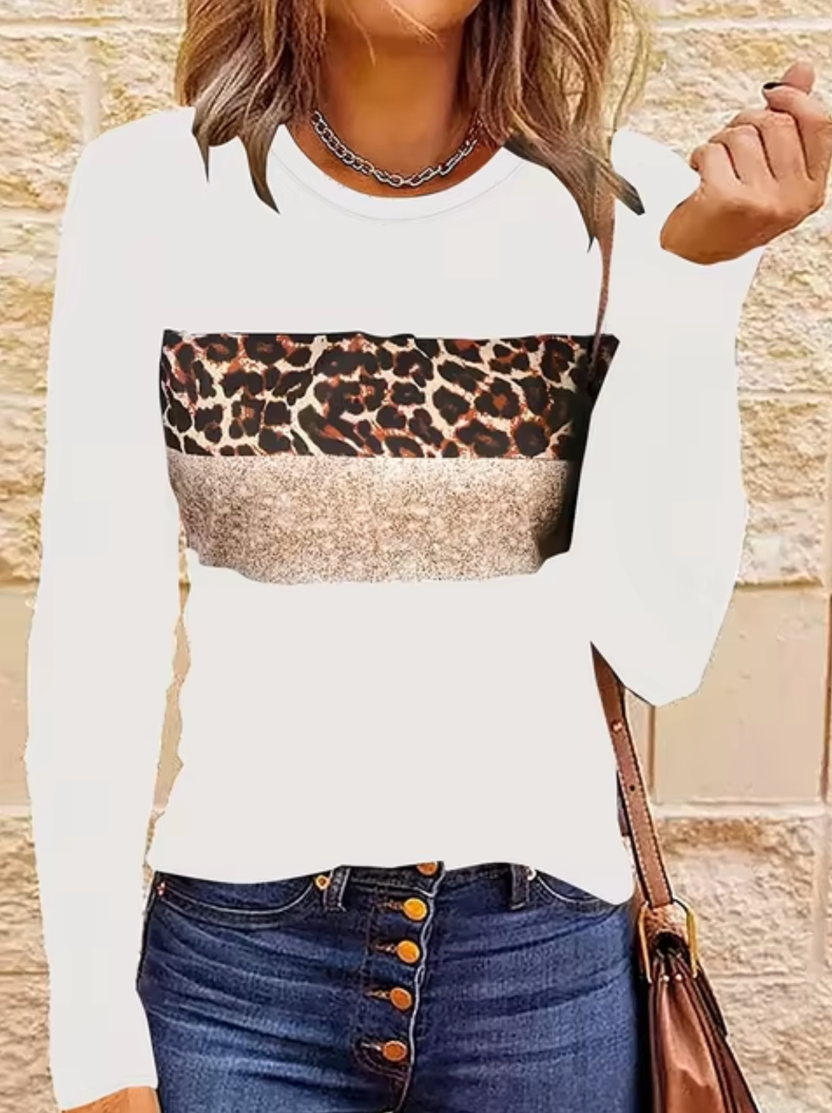 Variant image for Dam Långärmad T Shirt Med Leopardmönster Mjuk Bomull-56