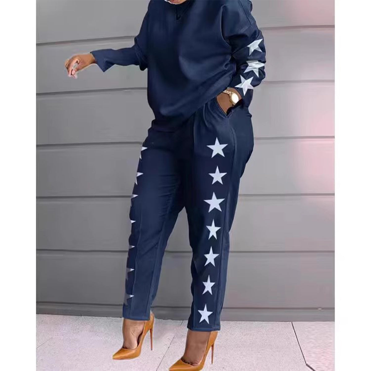 Tvådelat Set Dam Långärmad Joggingbyxor Polyester Elastan-2