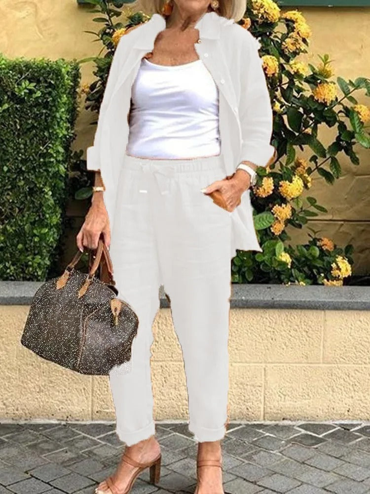 Variant image for Dam Långärmad Skjorta och Byxor Set i Mjukt Material för Sommarkläder-25