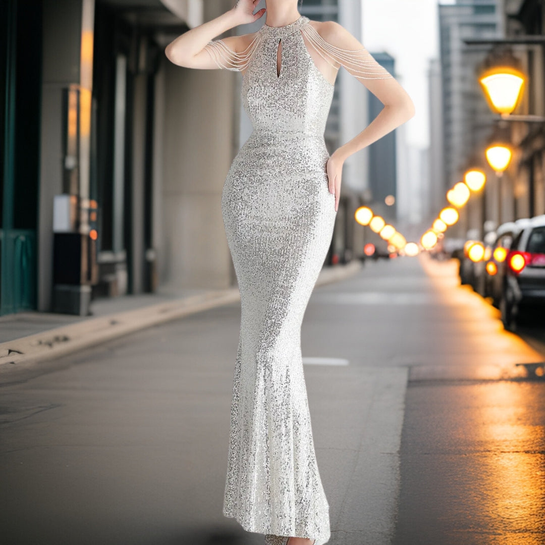 Variant image for Kvinna Aftonklänning Lång Flödande Paljetter Högkvalitativt Material-26