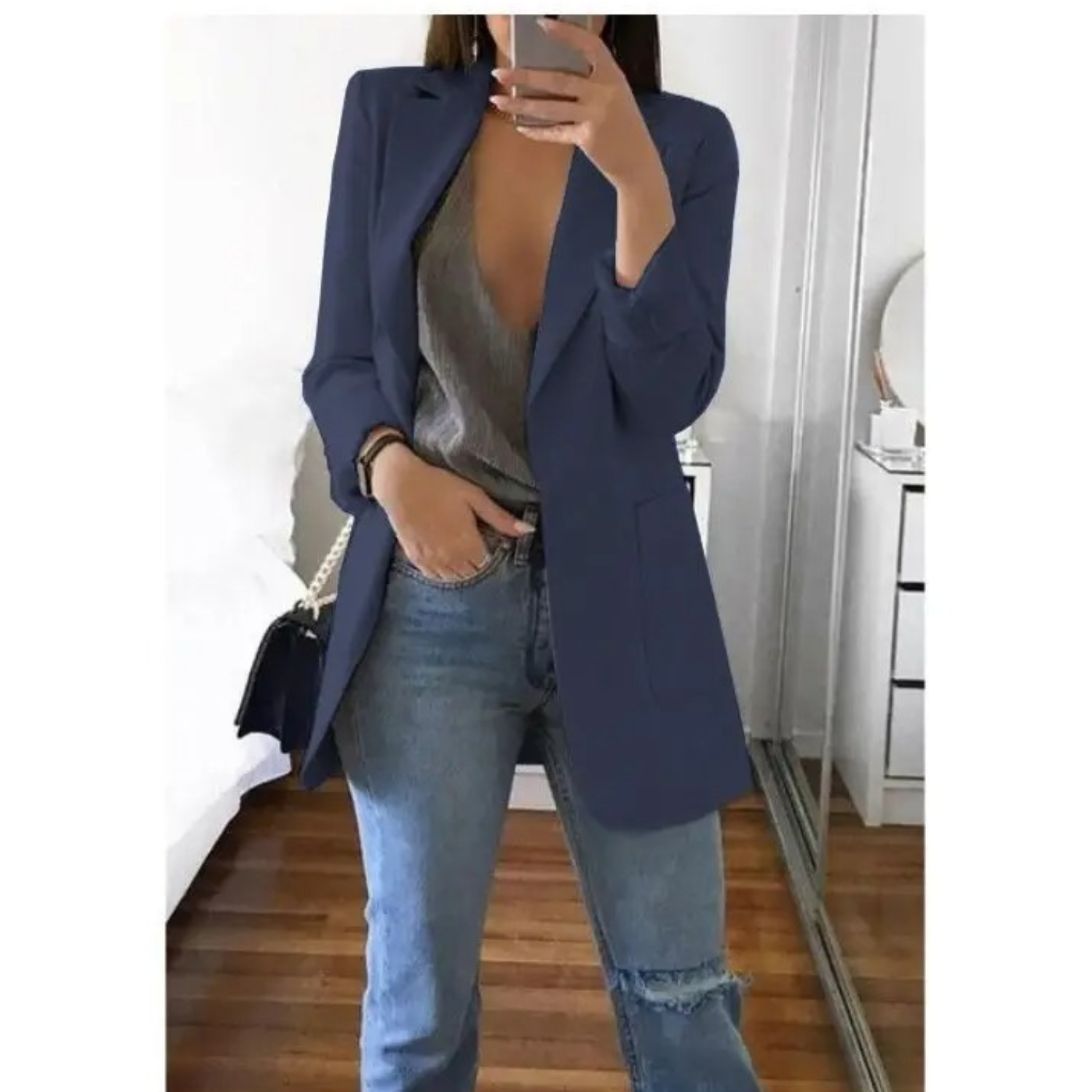 Variant image for Kvinnors Lång Blazer Elegant Andningsbart Tyg-79