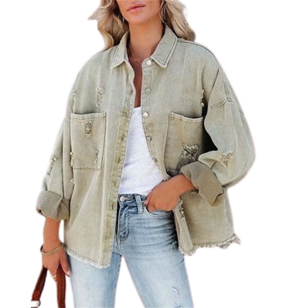 Variant image for Dam Överdimensionerad Denimjacka Sliten Look-2