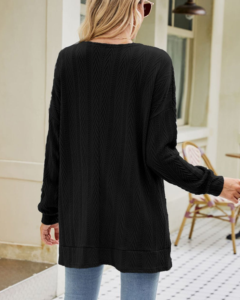 Lång Kofta Dam Monokrom Ribbad 100% Bomull-4