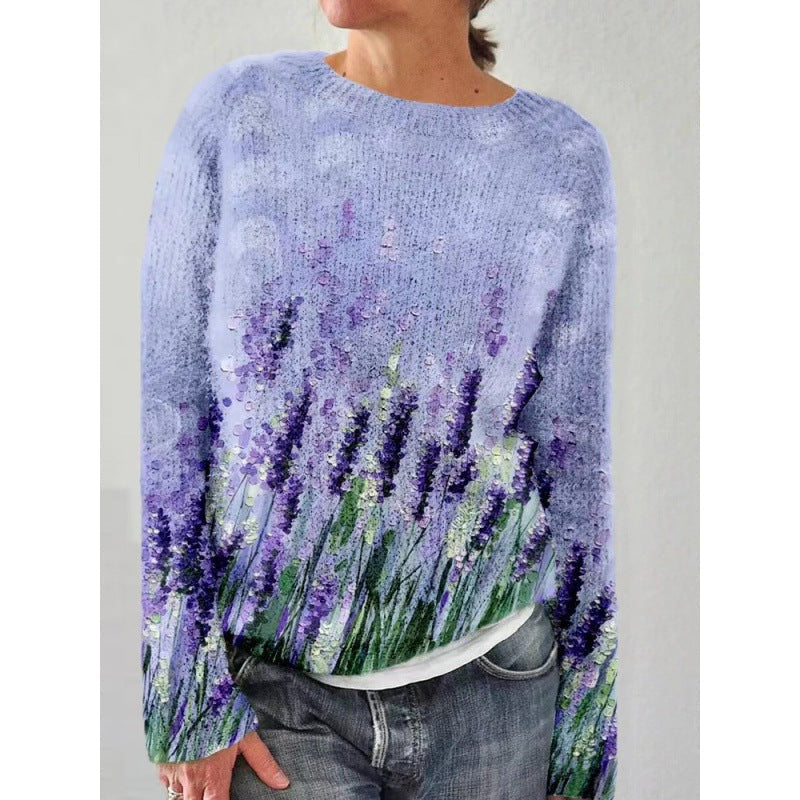Kvinnors Blommönstrad Tröja Mjuk Stickad Väv 3