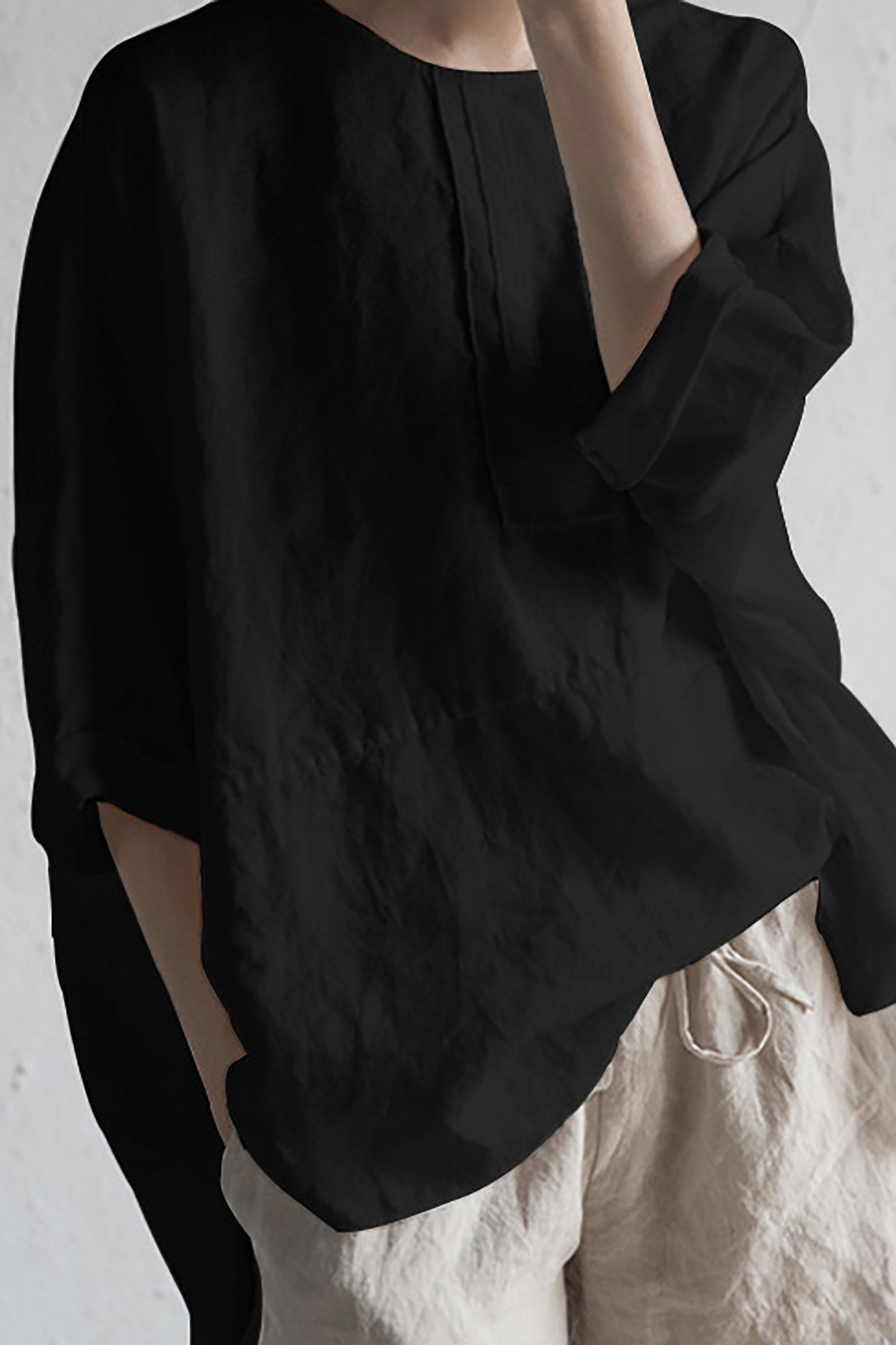 Variant image for Kvinnors Kardigan Halvärmad Rund Halsringning Japanskt Linne-25