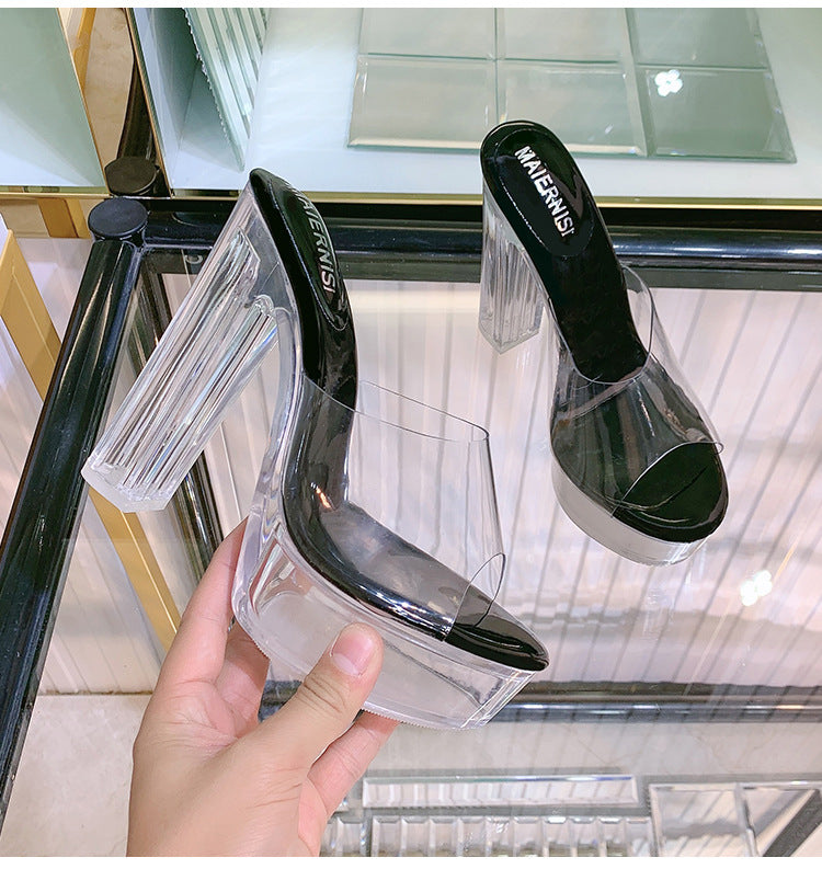 Dam Sandaler Hög Klack PVC med Gummisula-6