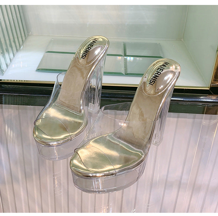 Dam Sandaler Hög Klack PVC med Gummisula-4